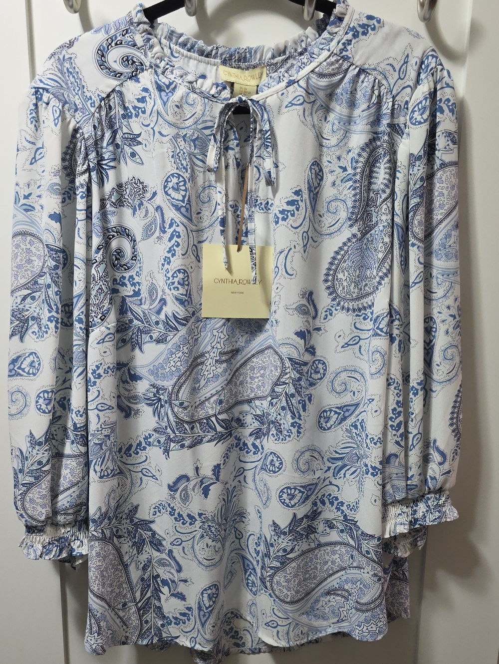 Cynthia Rowley White and Blue Paisley Tie-Neck Tunic NWT 3X